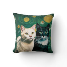 Cats under the starry night (Throw Pillow)