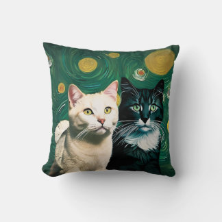 Cats under the starry night (Throw Pillow) Cushion