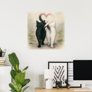 Cats Valentine's Day Holiday Vintage Watercolor Poster