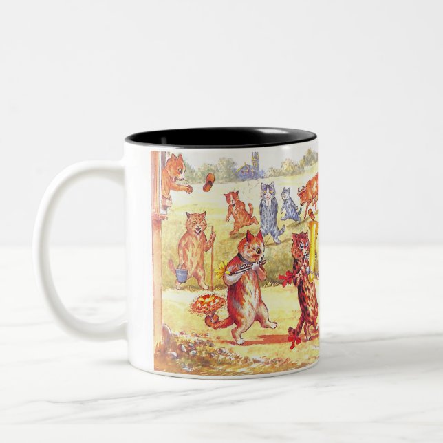 Cats Village Wedding by Louis Wain Two-Tone Coffee Mug (Left)