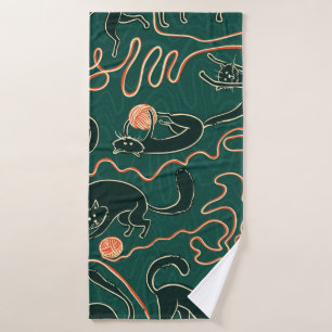 Cats vintage doodle seamless pattern bath towel