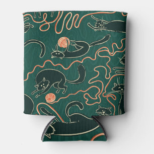 Cats Vintage: Doodle Seamless Pattern Can Cooler