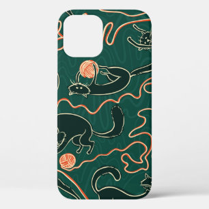 Cats vintage doodle seamless pattern iPhone 12 case
