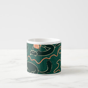 Cats Vintage: Doodle Seamless Pattern Espresso Cup