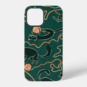 Cats vintage doodle seamless pattern iPhone 12 case