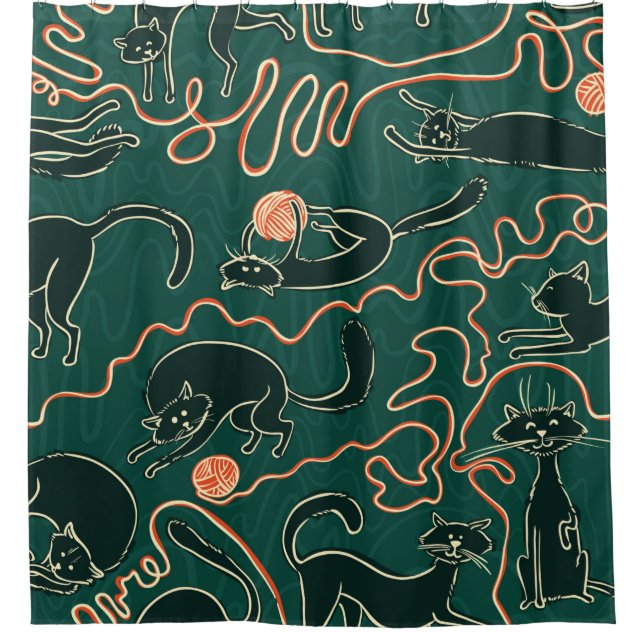 Cats vintage doodle seamless pattern shower curtain (Front)
