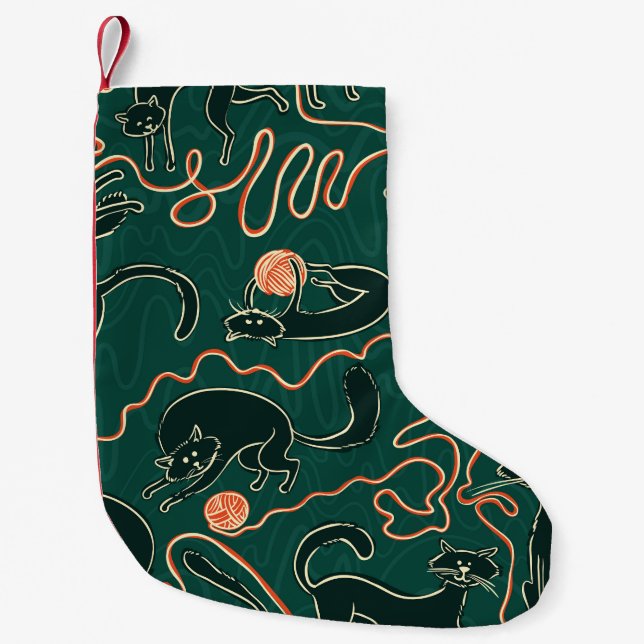 Cats Vintage: Doodle Seamless Pattern Small Christmas Stocking (Front)