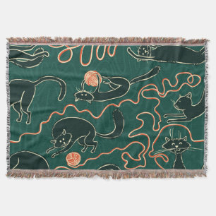 Cats Vintage: Doodle Seamless Pattern Throw Blanket