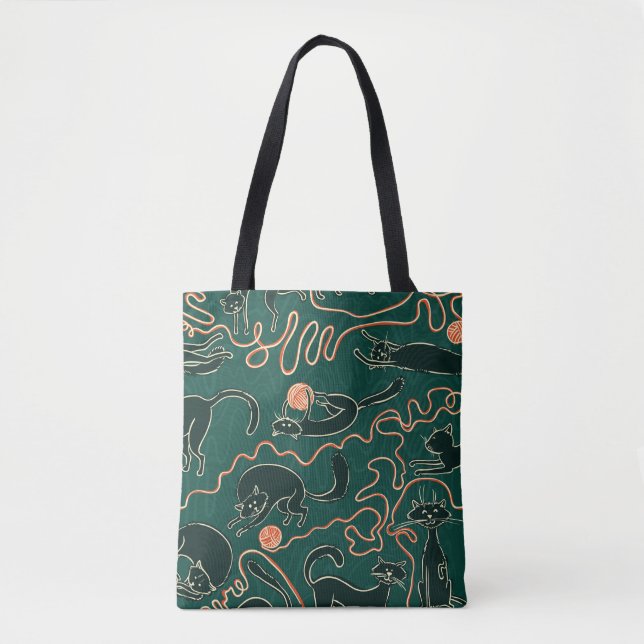 Cats Vintage: Doodle Seamless Pattern Tote Bag (Front)