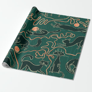 Cats vintage doodle seamless pattern wrapping paper