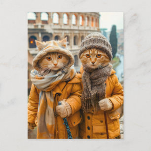 Cats Visiting the Colosseum in Rome Holiday Postcard