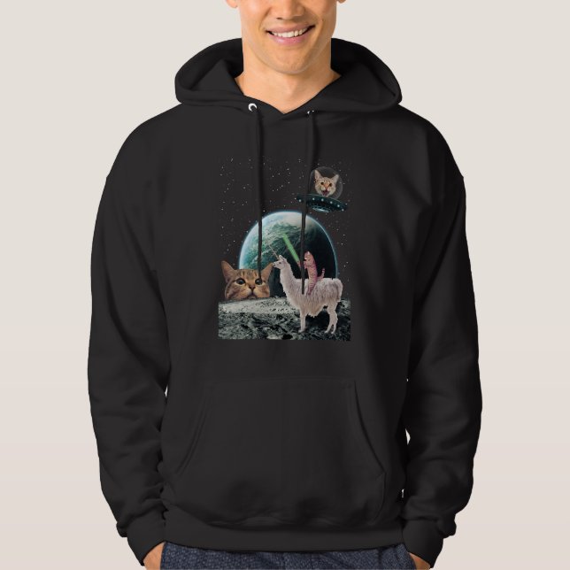 Cats War Cat In Space Ridding Llama Kitten Cats Lo Hoodie (Front)