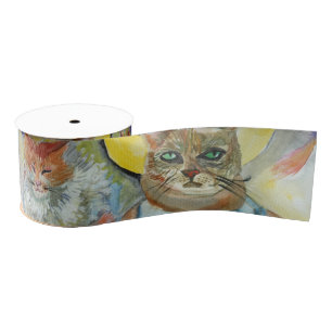 Cats Watercolor art Grosgrain Ribbon