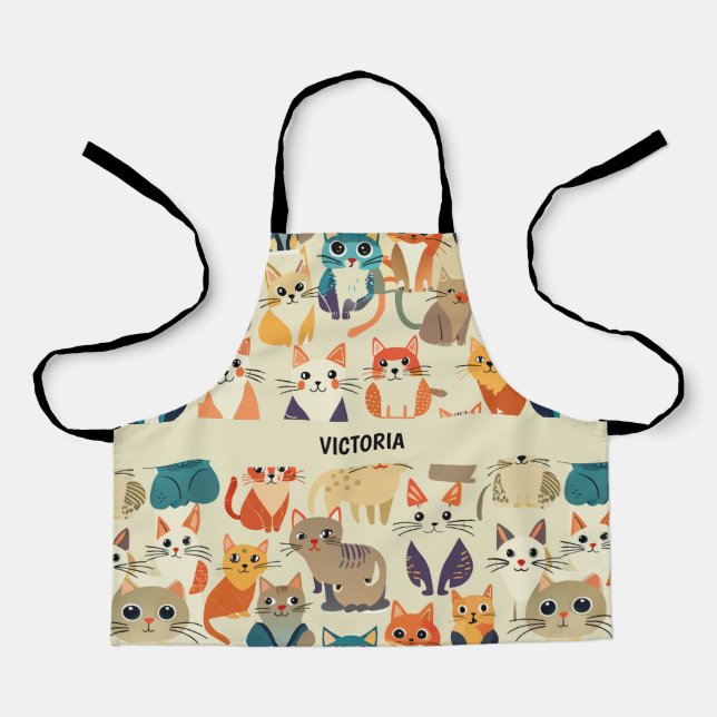 Cats Watercolor Custom Pattern Apron (Front)