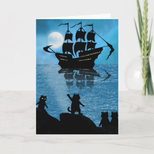Cats waving to Ship Card