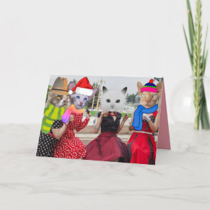 CATS WEARING CLOTHING RETRO GIRLFRIENDS CHRISTMAS CARD