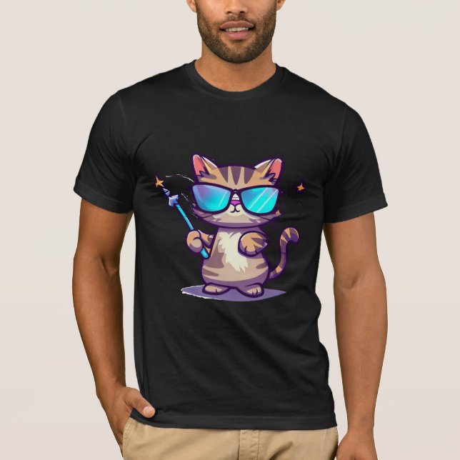 Cats Wearing Glasses Holding Magic Wand Stars T-Shirt (Front)