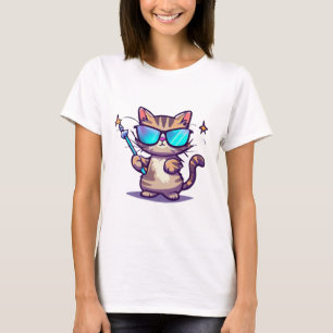 Cats Wearing Glasses Holding Magic Wand Stars T-Shirt