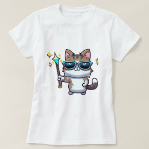 Cats Wearing Glasses Holding Magic Wand Stars T-Shirt