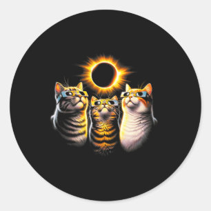 Cats Wearing Solar Eclipse Gles Looking At Moon Classic Round Sticker