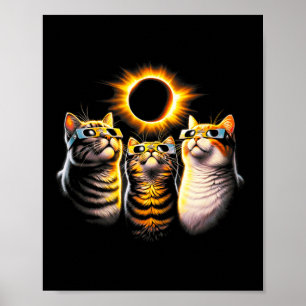 Cats Wearing Solar Eclipse Gles Looking At Moon  Poster