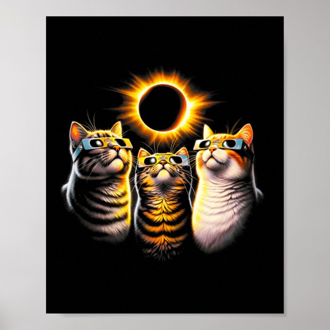 Cats Wearing Solar Eclipse Gles Looking At Moon  Poster (Front)
