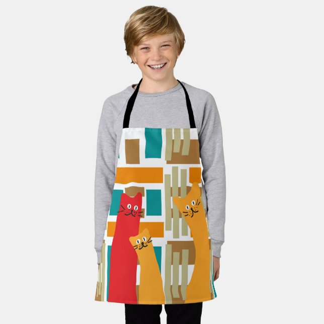 Cats whimsical cute geometric shapes apron (Worn)