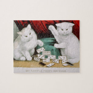 Cats White Kitties Playing Dominoes-Currier & Ives Jigsaw Puzzle