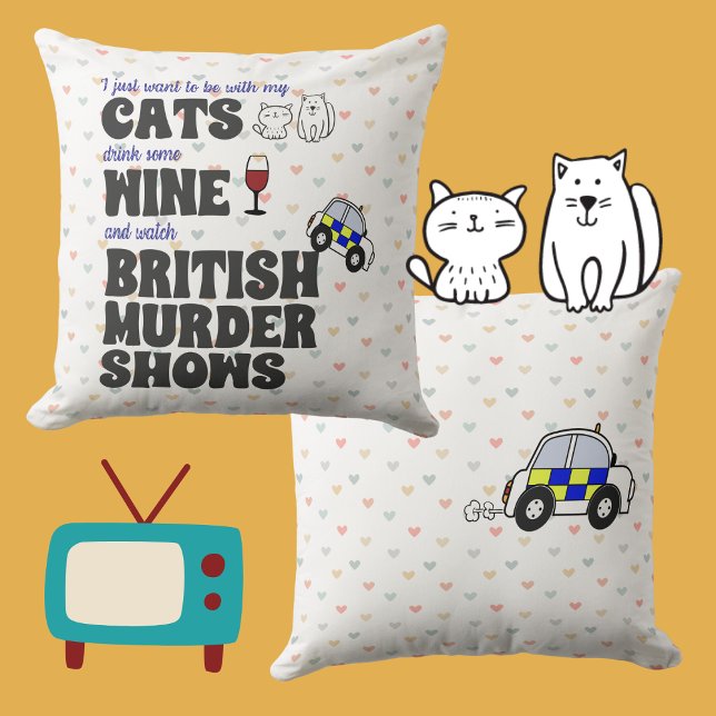 Cats, Wine, and British Murder Shows Cushion (Creator Uploaded)
