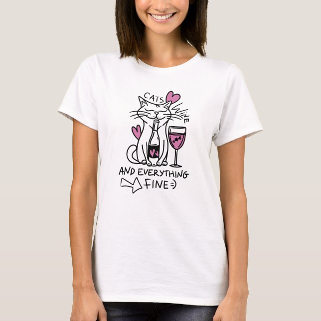 Cats & Wine | Funny Cat Lover T-Shirt (Front)