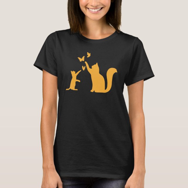 Cats With Butterflies Cat  I Cute Cats T-Shirt (Front)