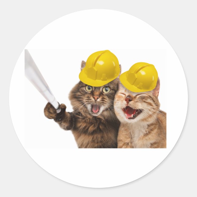 cats with hard hats classic round sticker (Front)