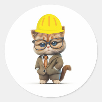 cats with hard hats classic round sticker