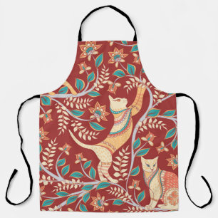 Cats with ornaments,branches with flowers and leav apron