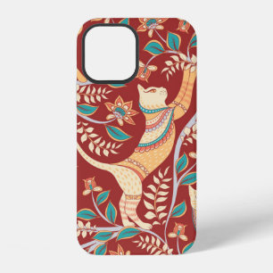 Cats with ornaments,branches with flowers and leav iPhone 12 case
