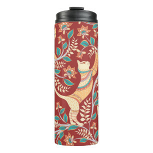 Cats with ornaments,branches with flowers and leav thermal tumbler