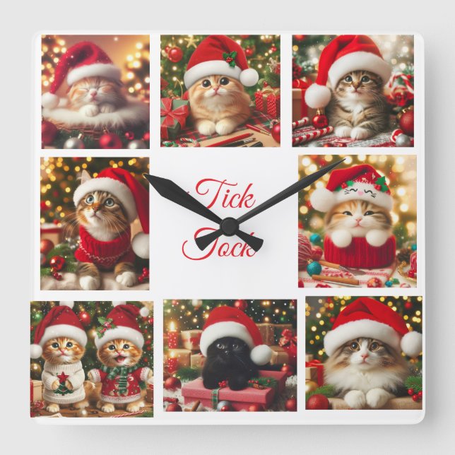 Cats With Red Christmas Hats /Cute /Wall Clock (Front)