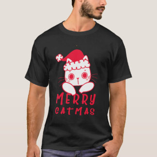 Cats With Santa Hat Merry Catmas Cat  Christmas T-Shirt