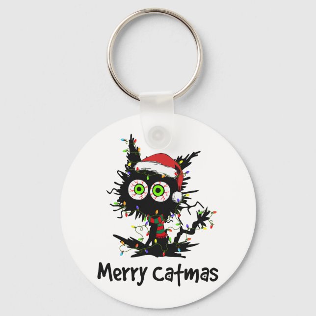 Cats With Santa Hat Merry Catmas Cat Lover Christm Key Ring (Front)