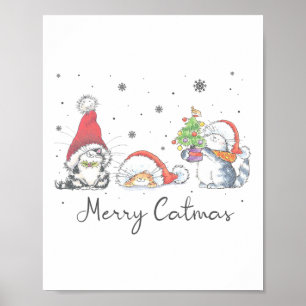 Cats With Santa Hat Merry Catmas Cat Lover Christm Poster