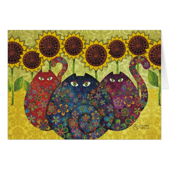 cats with sunflowers card