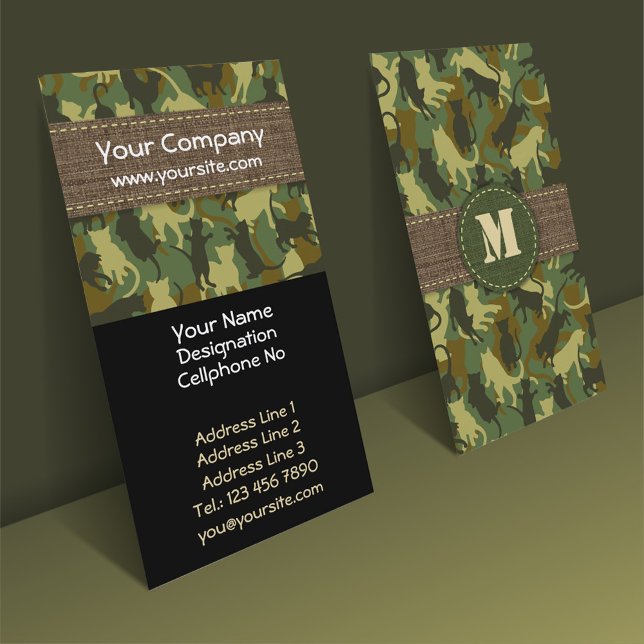 Cats Woodland Camouflage Vertical Business Card (Creator Uploaded)