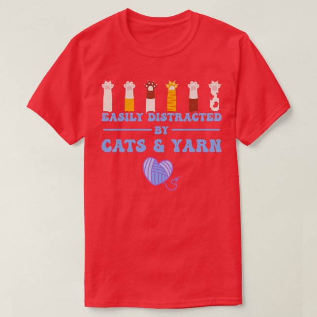 Cats & Yarn Funny Knitting  T-Shirt (Design Front)