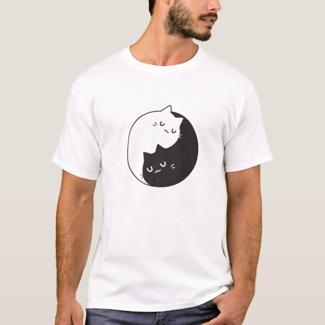 Cats Yin And Yang Peace Balance Symbol T-Shirt (Front)