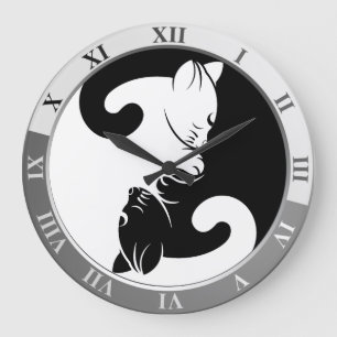 Cats yin yang large clock