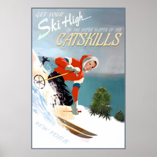 Catskills New York Snow Ski Travel Poster Paris