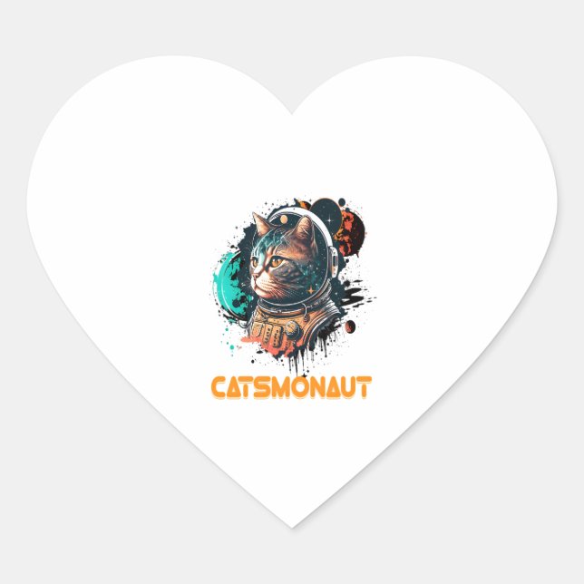 Catsmonaut Astronaut Cat Or Space Cat Heart Sticker (Front)