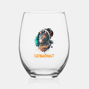 Catsmonaut Astronaut Cat Or Space Cat Stemless Wine Glass