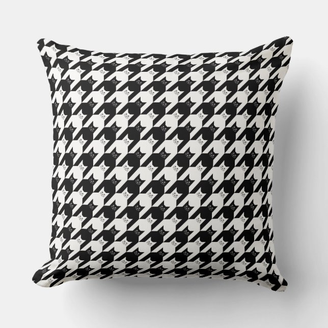 Catstooth Black and White Houndstooth Pattern Cushion (Front)
