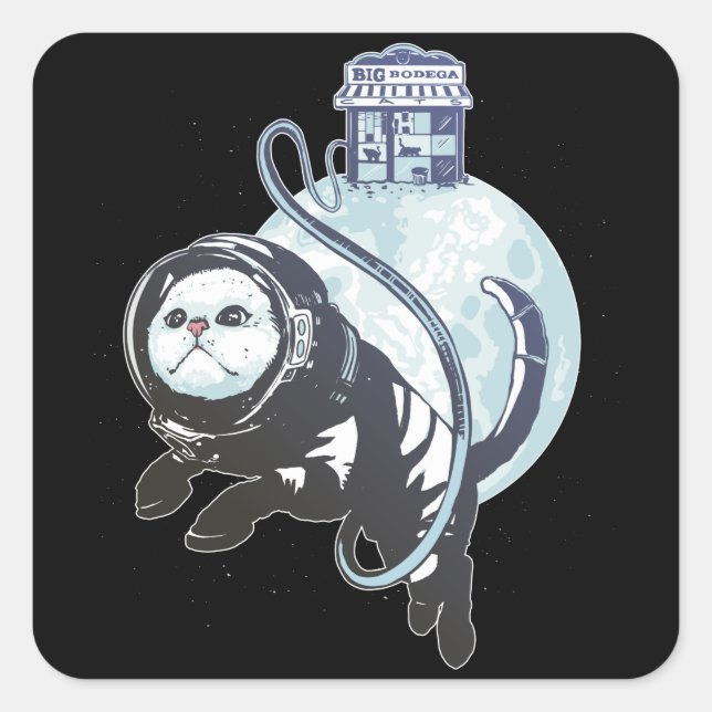 Catstronaut Cat in Space Square Sticker (Front)